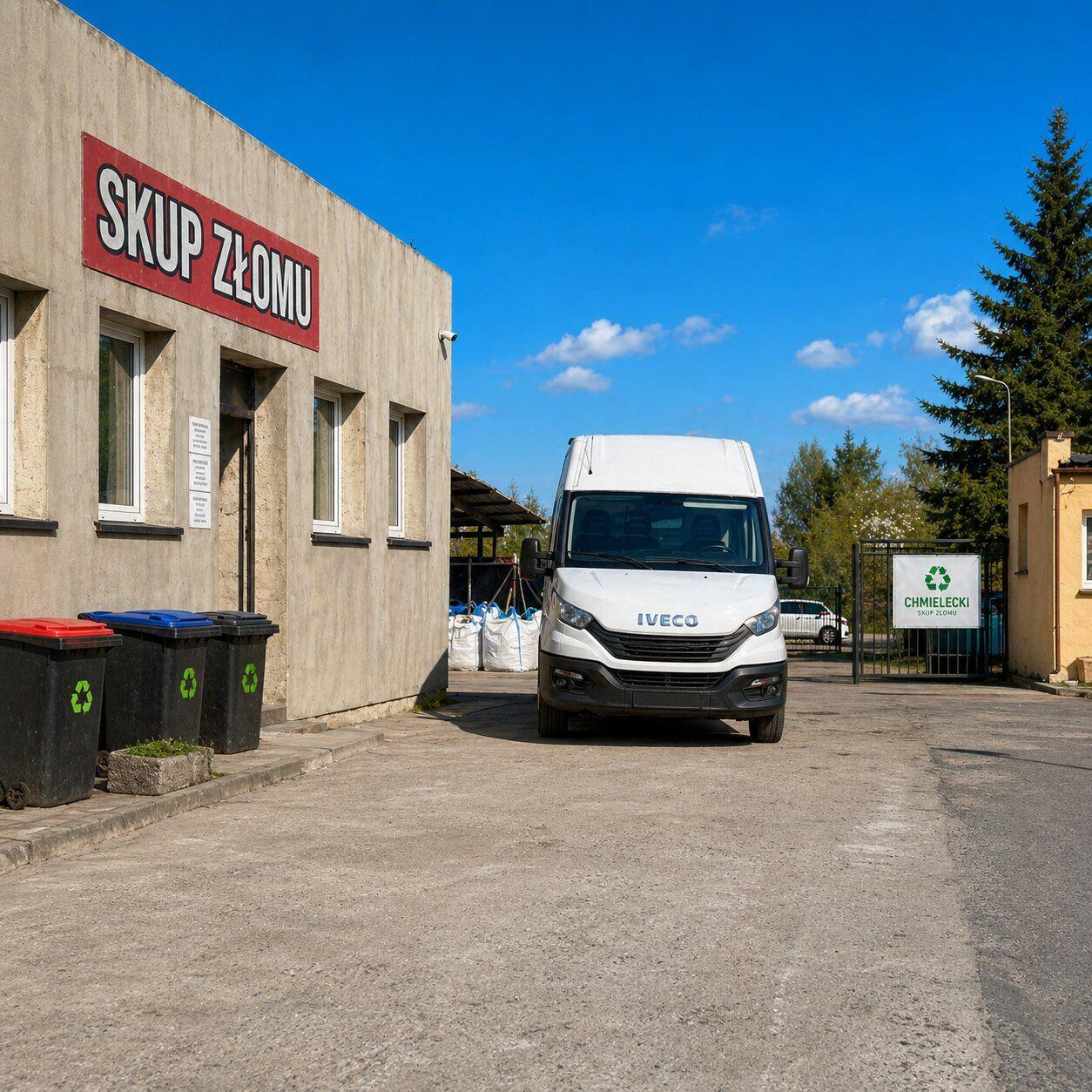 Samochód dostawczy na placu skupu złomu
